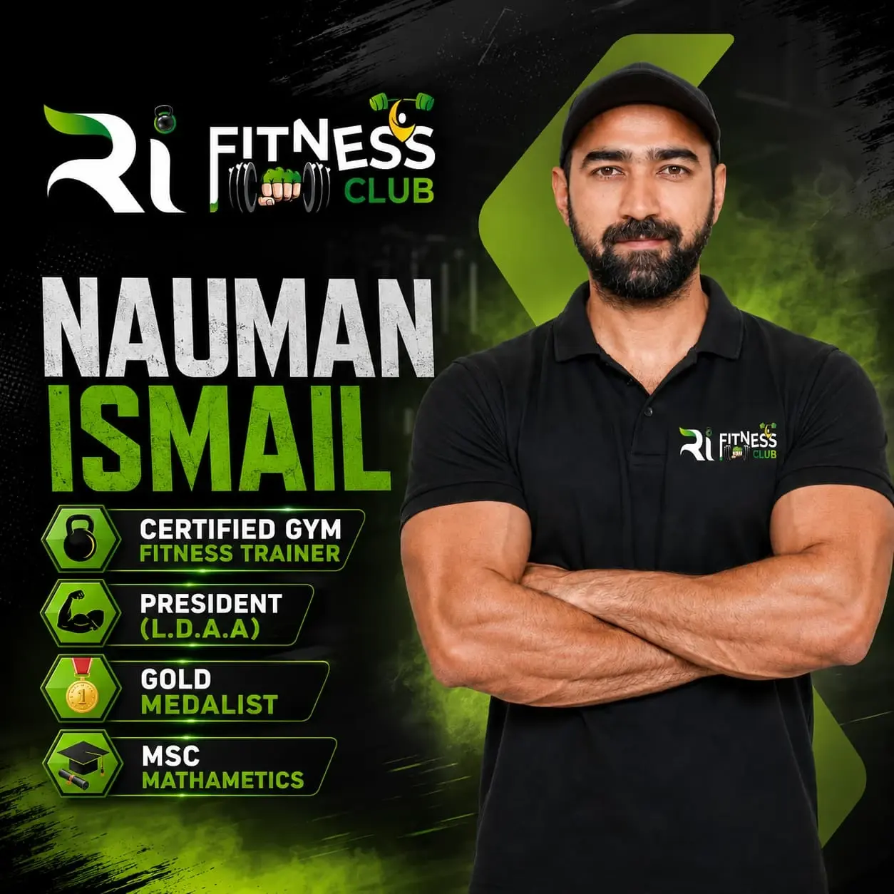 Official Nauman Ismail Credentials Poster - President LDAA, Gold Medalist, MSc Mathematics, Certified Trainer