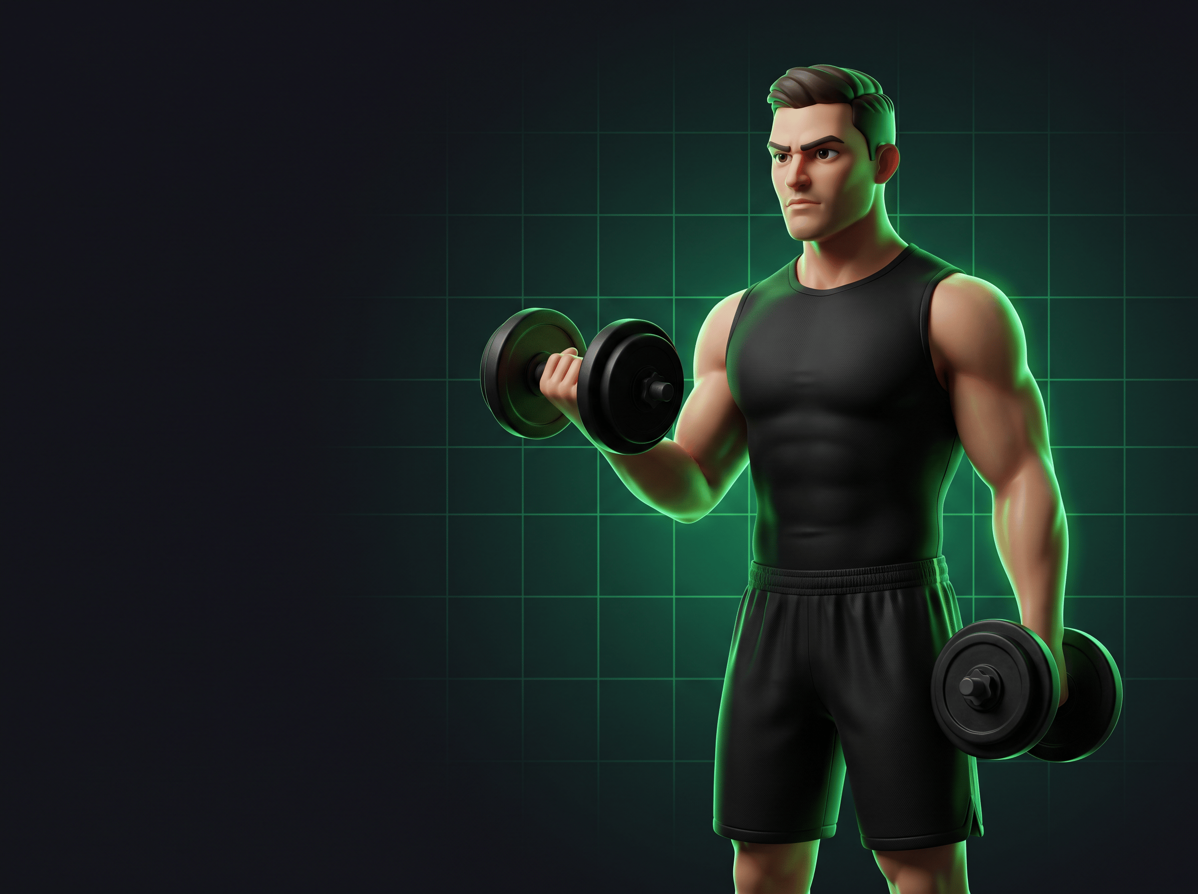 3D athlete lifting dumbbells